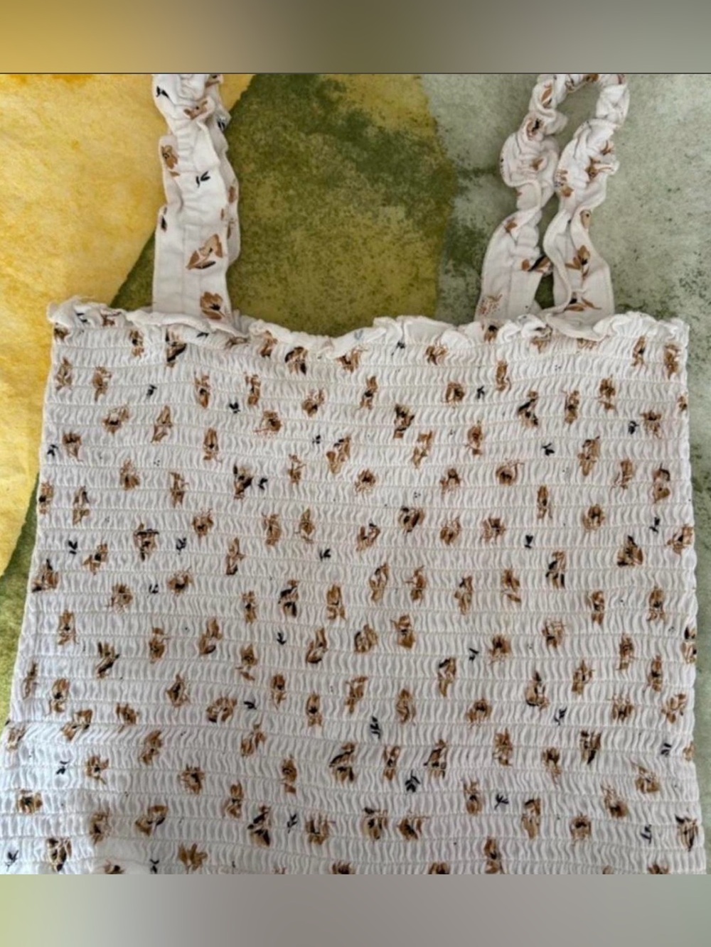 Billabong White Smocked Tank with Tan Floral Print